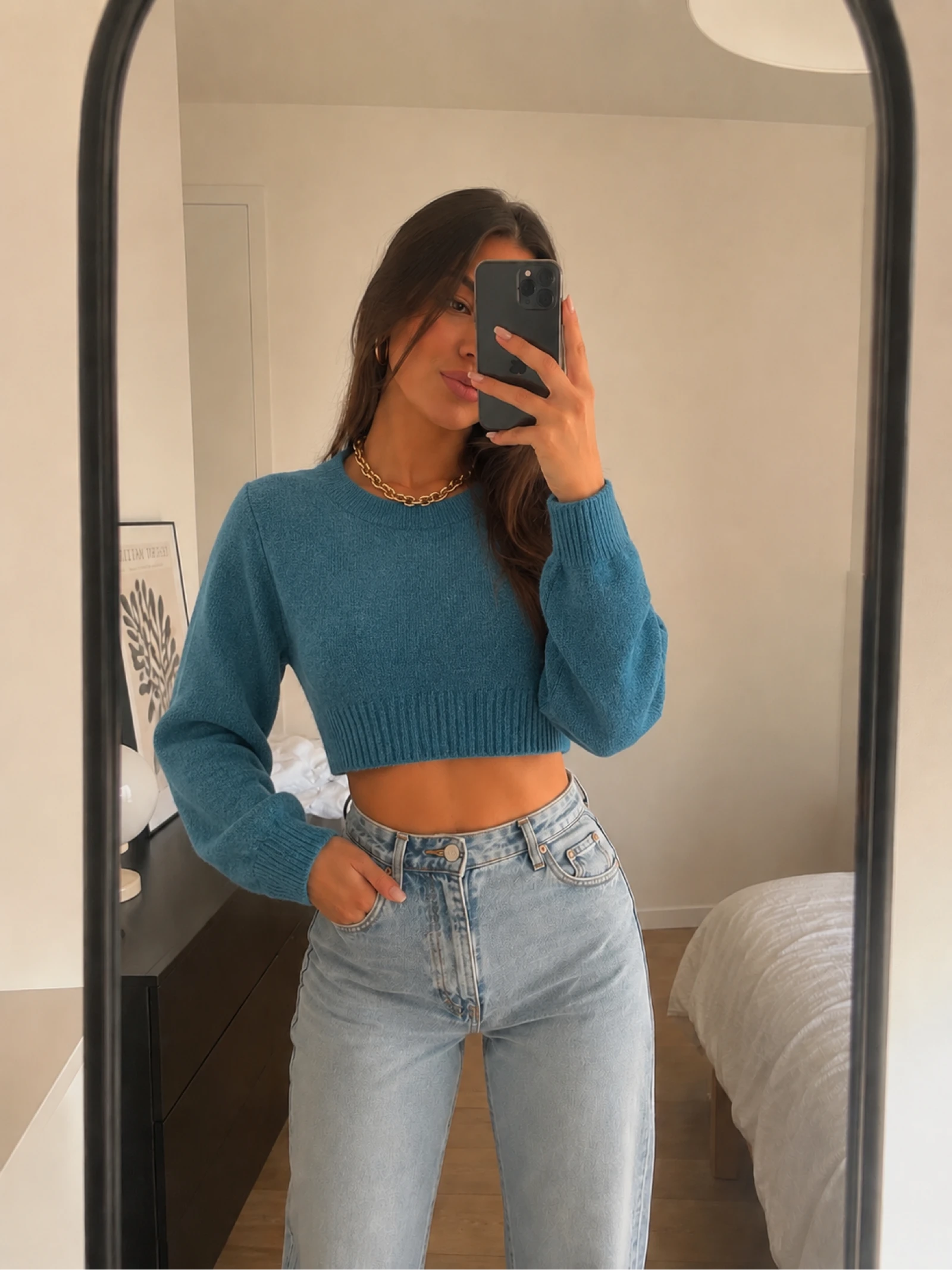 Jersey suave tipo crop top azul